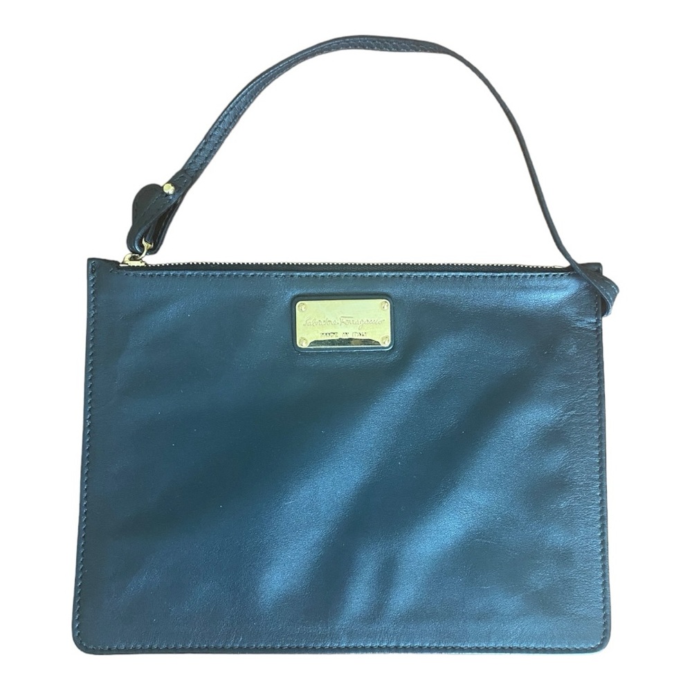 Salvatore Ferragamo black leather Wristlet